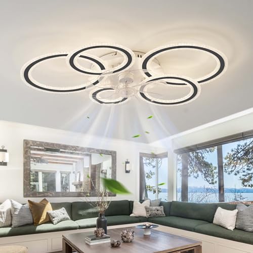 Deckenventilator Mit Beleuchtung Mit Fernbedienung APP, Modern Dimmbar Speicherfunktion Smart Lampe Mit Ventilator Reversibel 6-gang Leise Schlafzimmer Ventilator Lampe Timing Wohnzimmer-Schwarz Deckenventilator Mit Beleuchtung Mit Fernbedienung APP, Modern Dimmbar Speicherfunktion Smart Lampe Mit Ventilator Reversibel 6-gang Leise Schlafzimmer Ventilator Lampe Timing Wohnzimmer-Schwarz von Dfiacn