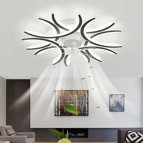 Design Deckenventilator Mit Beleuchtung Und Fernbedienung LED Dimmbar Reversibel 6-gang Deckenlampe Mit Ventilator Mit Memory-Funktion Schlafzimmer Leise Ventilator Lampe Wohnzimmer-Schwarz Design Deckenventilator Mit Beleuchtung Und Fernbedienung LED Dimmbar Reversibel 6-gang Deckenlampe Mit Ventilator Mit Memory-Funktion Schlafzimmer Leise Ventilator Lampe Wohnzimmer-Schwarz von Dfiacn