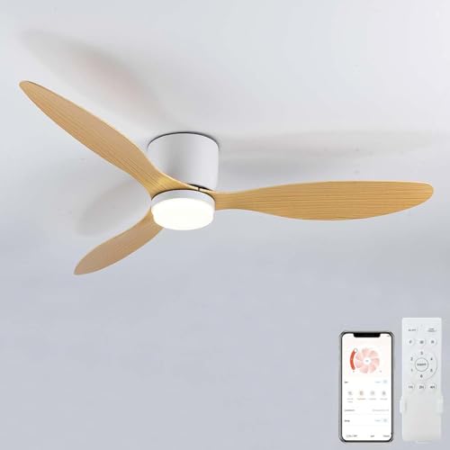 Dfiacn Groß Deckenventilator Mit Beleuchtung Wohnzimmer Leise Drei Farben Lampe Mit Ventilator Und Fernbedienung APP Reversibel Deckenventilator Mit Licht 6-Gang Erinnerung Timing Φ 106cm, Holz von Dfiacn