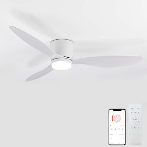 Dfiacn Groß Deckenventilator Mit Beleuchtung Wohnzimmer Leise Drei Farben Lampe Mit Ventilator Und Fernbedienung APP Reversibel Deckenventilator Mit Licht 6-Gang Erinnerung Timing Φ 106cm, Weiß von Dfiacn