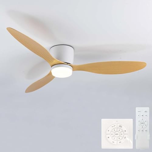 Dfiacn Groß Deckenventilator Mit Beleuchtung Wohnzimmer Leise Drei Farben Lampe Mit Ventilator Und Fernbedienung APP Reversibel Deckenventilator Mit Licht 6-Gang Erinnerung Timing Φ 132cm, Holz von Dfiacn