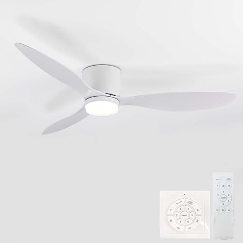 Dfiacn Groß Deckenventilator Mit Beleuchtung Wohnzimmer Leise Drei Farben Lampe Mit Ventilator Und Fernbedienung APP Reversibel Deckenventilator Mit Licht 6-Gang Erinnerung Timing Φ 132cm, Weiß von Dfiacn