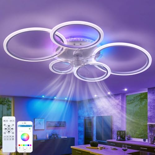 Dfiacn RGB Deckenventilator Mit Beleuchtung LED Dimmbar Schlafzimmer Leise Lampe Mit Ventilator Mit Fernbedienung Reversibel 6-Gang Timing Deckenlampe Mit Ventilator Wohnzimmer Φ 95cm, Weiß Dfiacn RGB Deckenventilator Mit Beleuchtung LED Dimmbar Schlafzimmer Leise Lampe Mit Ventilator Mit Fernbedienung Reversibel 6-Gang Timing Deckenlampe Mit Ventilator Wohnzimmer Φ 95cm, Weiß von Dfiacn