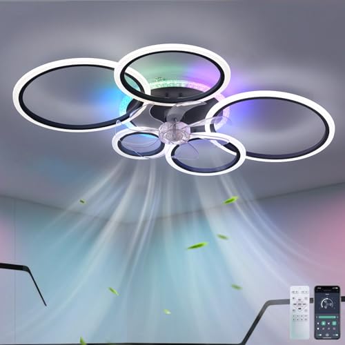 Dfiacn RGB Deckenventilator Mit Beleuchtung Mit Fernbedienung, Led Dimmbar Reversibel Groß Lampe Mit Ventilator 6-Gang Timing Erinnerung Ventilator Lampe Schlafzimmer Wohnzimmer 95CM, Schwarz Dfiacn RGB Deckenventilator Mit Beleuchtung Mit Fernbedienung, Led Dimmbar Reversibel Groß Lampe Mit Ventilator 6-Gang Timing Erinnerung Ventilator Lampe Schlafzimmer Wohnzimmer 95CM, Schwarz von Dfiacn