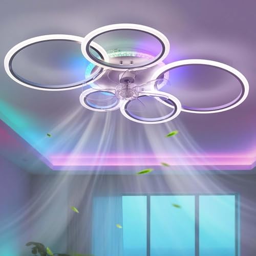 Dfiacn RGB Deckenventilator Mit Beleuchtung Mit Fernbedienung, Led Dimmbar Reversibel Groß Lampe Mit Ventilator 6-Gang Timing Erinnerung Ventilator Lampe Schlafzimmer Wohnzimmer 95CM, Weiß von Dfiacn