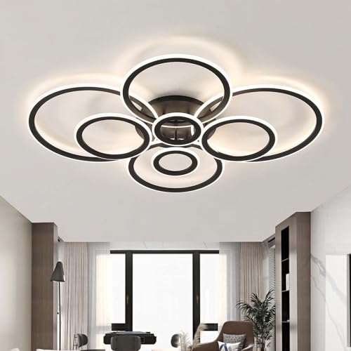 Groß Deckenlampen Modern Runden LED Dimmbar Deckenlampe mit Fernbedienung und APP Memory-Funktion 105 CM Deckenleuchte Schlafzimmer Kein Flackern Augenschutz Kronleuchter 11600 LM Salon-Schwarz Groß Deckenlampen Modern Runden LED Dimmbar Deckenlampe mit Fernbedienung und APP Memory-Funktion 105 CM Deckenleuchte Schlafzimmer Kein Flackern Augenschutz Kronleuchter 11600 LM Salon-Schwarz von Dfiacn
