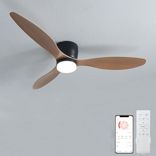 Groß Deckenventilator Mit Beleuchtung Wohnzimmer Leise Drei Farben Lampe Mit Ventilator Und Fernbedienung APP Reversibel Deckenventilator Mit Licht 6-Gang Erinnerung Timing Φ 106cm, Schwarzholz von Dfiacn