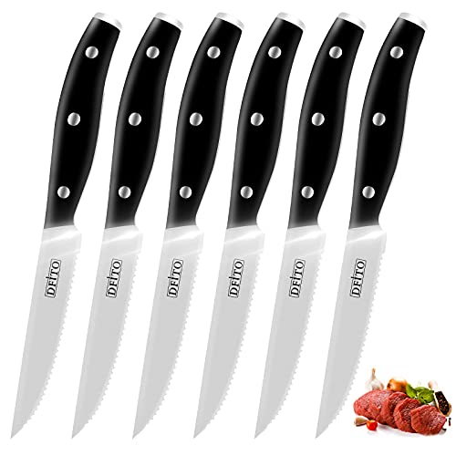 Dfito Steakmesser Set 6-teilig, Edelstahl Pizzamesser Gezacktes Steak Messerset,Rostfrei Steakbesteck Set mit Rutschfesten Ergonomische Griffe Scharfen Steak Küchen Messer Set Grillmesser von Dfito