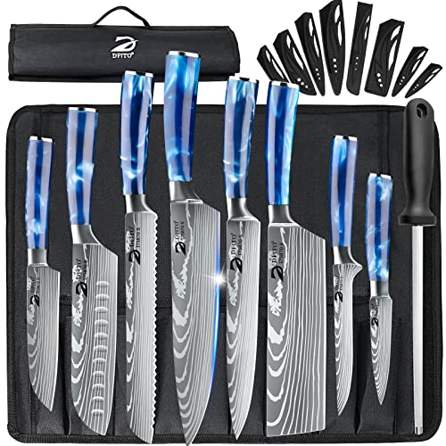 Dfito Küchenmesser Set mit Rolltasche, 8-teiliges professionelles Messerset, High Carbon Edelstahl Küchenchef Messerset, Extrem Scharf Profi Kochmesser Set von Dfito