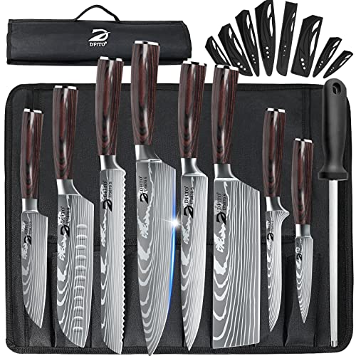 Dfito Küchenmesser Set mit Rolltasche, 8-teiliges professionelles Messerset, High Carbon Edelstahl Küchenchef Messerset, Extrem Scharf Profi Kochmesser Set von Dfito