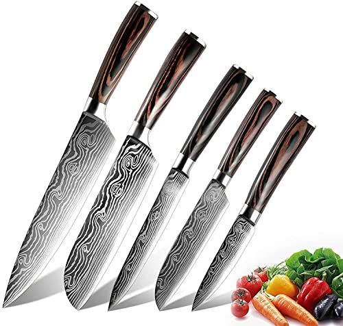 Dfito Messer Set, Küchenmesser Set 5-teilig Profi Edelstahl Messerset, Hohem Kohlenstoffgehalt Kochmesser Profi Messer Scharfs von Fleisch/Gemüse/Obst, Japanisches Chef Knife Küchenmesser von Dfito