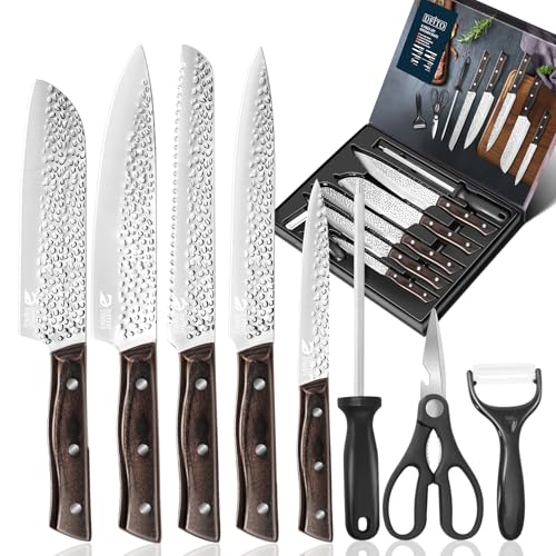 Dfito Messerset, 8-teiliges Profi Küchenmesser Set, Scharf Profi Kochmesser Set, Profi Messerset mit 5 pcs Küchenmessern,Messerschärfer，Schälmesser und Multifunktionsschere von Dfito