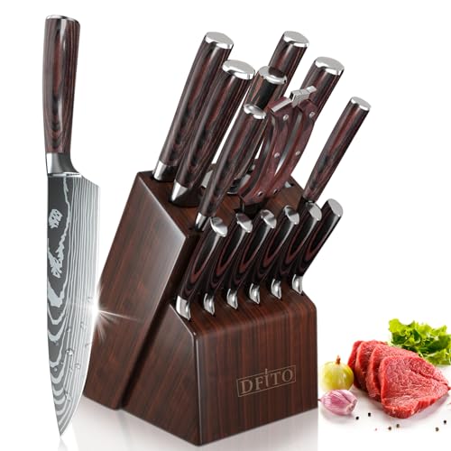 Dfito Messerset mit Messerblock, 15-teiliges Profi Küchenmesser Set mit Block, Scharf Profi Kochmesser Set, Profi Messerset mit 12 pcs Küchenmessern,Schere, Messerschärfer und Messerhalter Dfito Messerset mit Messerblock, 15-teiliges Profi Küchenmesser Set mit Block, Scharf Profi Kochmesser Set, Profi Messerset mit 12 pcs Küchenmessern,Schere, Messerschärfer und Messerhalter von Dfito