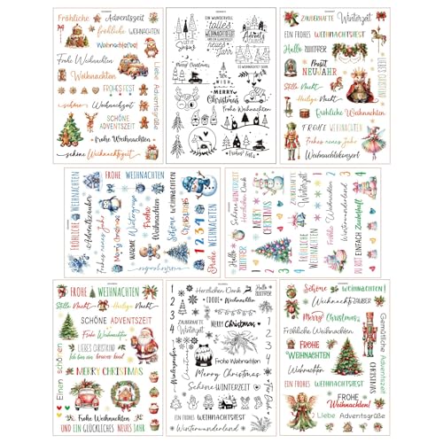 Dfstvup Christmas Transfersticker,8 Stück Weihnachts Wörter Aufbügelfolien Für Basteltransfers - Haftdekoration Für Kerzen Schmuck Notizblock Klemmbrett Scrapbooking Tagebuch Kinder Fenster von Dfstvup