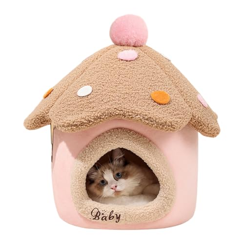 Dfstvup Süßes Katzenbett Pilz,Pilz-Katzenhaus | Haustierhaus,Katzenhausbett, Tierzeltbett mit abnehmbarem und waschbarem Kissen für Katzen, kleine Hunde von Dfstvup