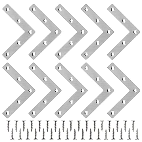 Dfuqanb 10 Stk Flachwinkel 90 Grad Flache Winkelverbinder, Edelstahl Flachverbinder L-Form Eckwinkel, Flache Ecke Bracket Klammer L-Förmige, für Holzmöbel, Schränke, Tische und Stühle von Dfuqanb
