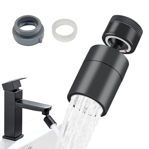 Dfuqanb Wasserhahn Aufsatz, 360-Grad Wasserhahn Aufsatz, 24 mm Außengewinde, ABS + Messing, Poliert, für Küche/Bad Hahn (Schwarz) von Dfuqanb