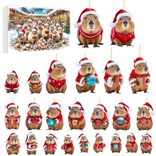Dgayaeic 24 Tage Capybara Adventskalender Weihnachtskalender | 24 Türchen Countdown Bis Weihnachten,Capybara 2D Acryl Dekoanhänger Für Baum Wand Tür Fenster Deko Kinder Erwachsene von Dgayaeic