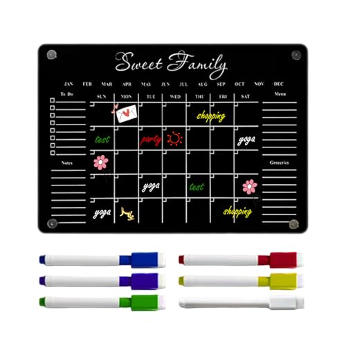 Dgayaeic Acryllöschbarer Magnetmeldung, schwarzer Kühlschrank Magnete Acryl -Rewritable Message Board mit 6 Markierungen, trockener Löschkalender Kühlschrank Aufkleber für Wohnkulturküchenzubehör von Dgayaeic