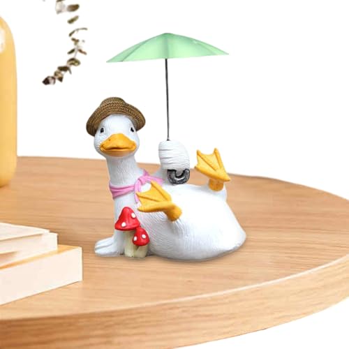 Dgayaeic Enten Deko Für Garten | Deko Ente Schreibtisch,Mit Schirm Kunstharz Figur Für Balkon Gehweg Terrasse Wohnzimmer Gartenbereich von Dgayaeic