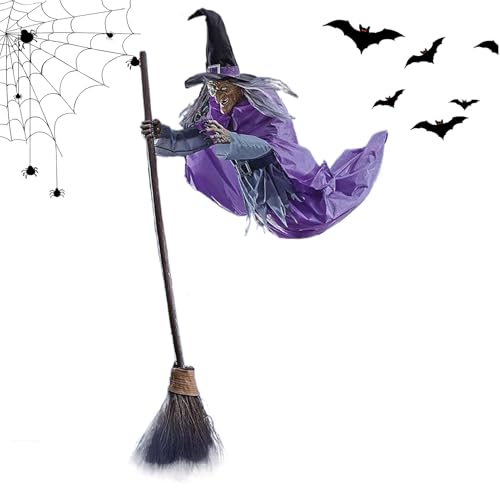 Dgayaeic Halloween Hexendekoration | Schwebende Fliegende Hexe Dekorationen Mit Gruseligem Sound - Gruselige Deko Für Feiertage Garten Vorgarten Haus Eingang Terrasse Innenbereich Spukhaus Dgayaeic Halloween Hexendekoration | Schwebende Fliegende Hexe Dekorationen Mit Gruseligem Sound - Gruselige Deko Für Feiertage Garten Vorgarten Haus Eingang Terrasse Innenbereich Spukhaus von Dgayaeic