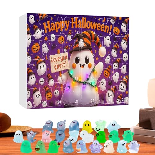 Dgayaeic Halloween Kalender Geist,24 Tage Kalender Miniatur Nachleuchtend Geist Set - Sammel Festliche Feiertags Wohndekoration | Für Erwachsene Und Kinder von Dgayaeic