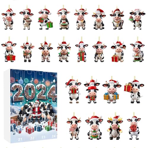 Dgayaeic Kalender Adventskalender Ornamente | 24 Tage Weihnachtsbaum Kuh Ornament Kalender Advent | 2D Acryl Heimdekoration für Urlaub Organizer Schule Events Familie Bindung Kinder Lehrer von Dgayaeic