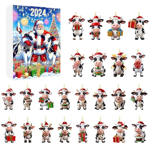 Dgayaeic Weihnachtskalender, Adventskalender, 24 Tage, Kuh-Ornament, Kalender für Weihnachten, 2D-Acryl, hängende Dekoration für Kinder und Erwachsene, Feiertags-Organizer, Zuhause, Schule von Dgayaeic