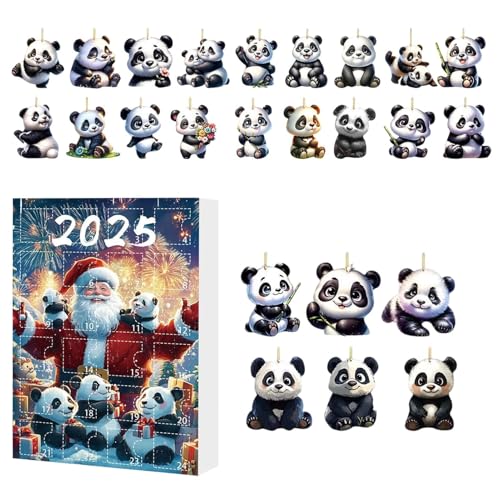Dgayaeic Weihnachtspanda-Kalender, Adventskalender, 24 Tage, niedlicher Panda-Ornament, Countdown-Kalender 2025, niedliches Tier, flache Acryl-Ornamente für Auto-Rückspiegel, Weihnachtsbaum, Wand, Tür von Dgayaeic