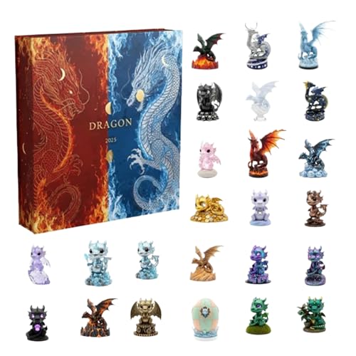 Dinosaurier-Weihnachts-Ad-Vent-Kalender 2025, Countdown zu Weihnachten Joy, 1 Box, 24-Tage-Countdown-Kalender, niedliche 2D-Acryl-Drachenschmuck, vielseitige Urlaubsdekoration, für Fenster, Desktops, von Dgayaeic