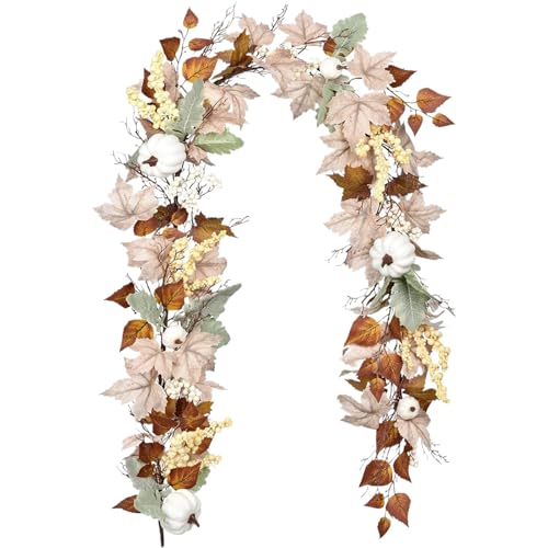 Herbstblumenkranz, vielseitiges Display, 180 cm, Maple -Blattgirlande, Kürbis Halloween Girland mit Beeren, wiederverwendbarer saisonaler, für gruselige Halloween -Partys oder gemütliche Ernted von Dgayaeic