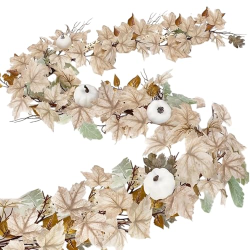 Herbstgirlande für Mantel, Nahtloser saisonaler Übergang, 1,72 m/5,6 Fuß, Maple -Blattgirlande, Herbstgirlande mit Beeren, dekorative gefälschte Blattreben, für Thanksgiving und Halloween - von Dgayaeic