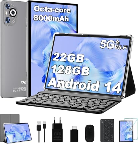 Dghrti Tablet 10 Zoll Android 14, 22GB RAM 128GB ROM/TF 1TB, Octa-Core Prozessor, 8000mAh, BT5.0, 8MP+5MP, Dual WLAN, Face ID, Widevine L1, Augenschutz, Tablet mit Tastatur & Maus Metallkörper, Grau Dghrti Tablet 10 Zoll Android 14, 22GB RAM 128GB ROM/TF 1TB, Octa-Core Prozessor, 8000mAh, BT5.0, 8MP+5MP, Dual WLAN, Face ID, Widevine L1, Augenschutz, Tablet mit Tastatur & Maus Metallkörper, Grau von Dghrti