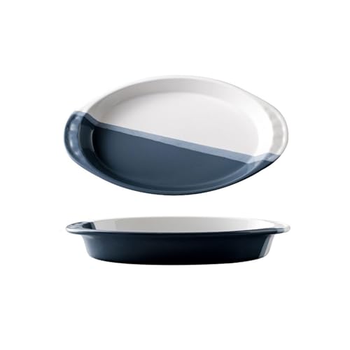 Auflaufform Kreative Backform Keramik Käse Gebacken Reis Platte Mikrowelle Binaural Platte Gemüse Platte Geschirr Haushalt Backen Schüssel Lasagne Auflaufform(Blue,10 inches) von Dh2yjnbf3