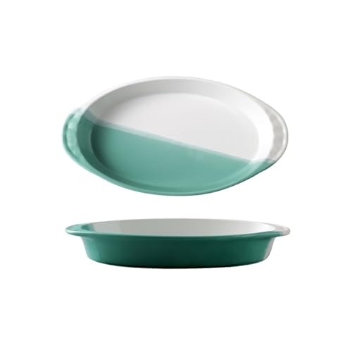Auflaufform Kreative Backform Keramik Käse Gebacken Reis Platte Mikrowelle Binaural Platte Gemüse Platte Geschirr Haushalt Backen Schüssel Lasagne Auflaufform(Green,12inches) von Dh2yjnbf3