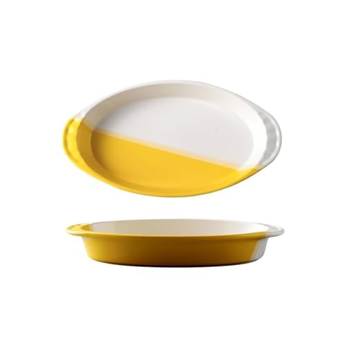 Auflaufform Kreative Backform Keramik Käse Gebacken Reis Platte Mikrowelle Binaural Platte Gemüse Platte Geschirr Haushalt Backen Schüssel Lasagne Auflaufform(Yellow,12inches) von Dh2yjnbf3