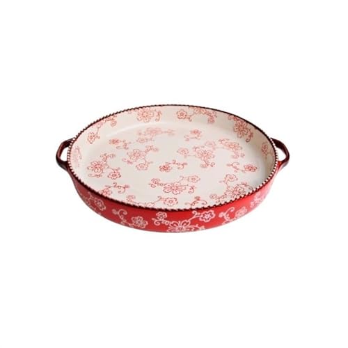 Auflaufform Runde Pizzapfanne, Keramik-Backform mit Doppelohr, Ofen mit speziellem Haushaltskäse-Backblech for Reis Lasagne Auflaufform(Red) von Dh2yjnbf3