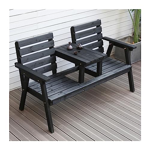Dh2yjnbf3 Garten Gartenbank for den Außenbereich mit Rückenlehne und Mitteltisch, Doppelsitz, geeignet for Terrasse, Veranda, Hinterhof, Deck, Balkon Sitzbank(Schwarz) von Dh2yjnbf3