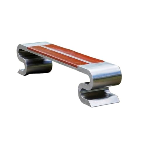 Dh2yjnbf3 Garten Rückenlehnenloser Parkstuhl, Bank im Freien, Edelstahlrahmen, Sitzplatte aus Holz, Ruhebereich Sitzbank(Groß) von Dh2yjnbf3