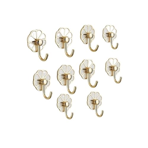 Dh2yjnbf3 Kleiderhaken Wand Kleiderhaken aus Metall ohne Loch, Mehrzweck-Wandhaken for Schlüssel, Handtücher, Taschen, Tassen, Hüte, 10er-Pack Garderobenleiste(Gold) von Dh2yjnbf3