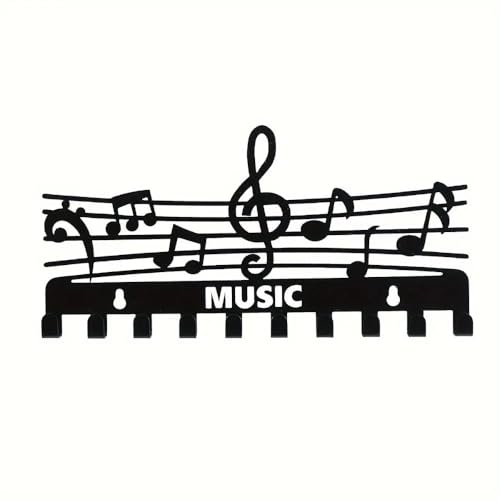 Dh2yjnbf3 Kleiderhaken Wand Kreative Wanddekoration, Heimgebrauch im Innenbereich, elegant, Aufbewahrungsregal for Musiknoten, schwarze Schlüsselhaken, Kleiderbügel Garderobenleiste von Dh2yjnbf3
