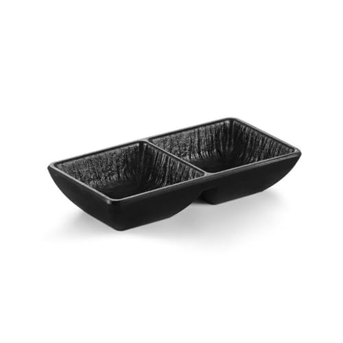 Dh2yjnbf3 Saucenschälchen 2 Grids Matte Sauce Gericht Heißer Topf Dip Untertasse Restaurant Vorspeise Schüssel Soja Essig Gewürz Platte Dipschalen Snackschalen(Schwarz) von Dh2yjnbf3