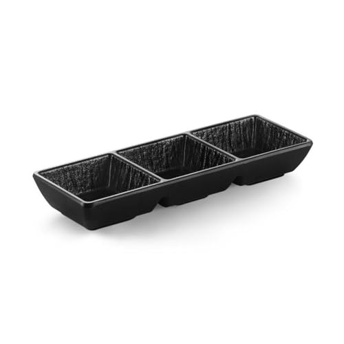 Dh2yjnbf3 Saucenschälchen 3 Grids Matte Sauce Gericht Gewürz Gericht Sojasauce Essig Gerichte Vorspeise Platte Sushi Platte Dipschalen Snackschalen(Schwarz) von Dh2yjnbf3