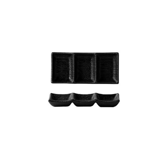 Dh2yjnbf3 Saucenschälchen Matte Keramik Gewürz Gericht Sojasauce Essig Gericht Dessert Platte Sushi Platte 3 Grids Snack Platte Dipschalen Snackschalen(Schwarz,Mittel) von Dh2yjnbf3