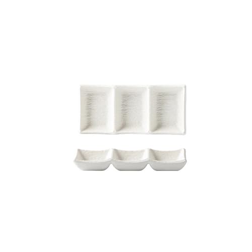 Dh2yjnbf3 Saucenschälchen Matte Keramik Gewürz Gericht Sojasauce Essig Gericht Dessert Platte Sushi Platte 3 Grids Snack Platte Dipschalen Snackschalen(Weiß,Mittel) von Dh2yjnbf3