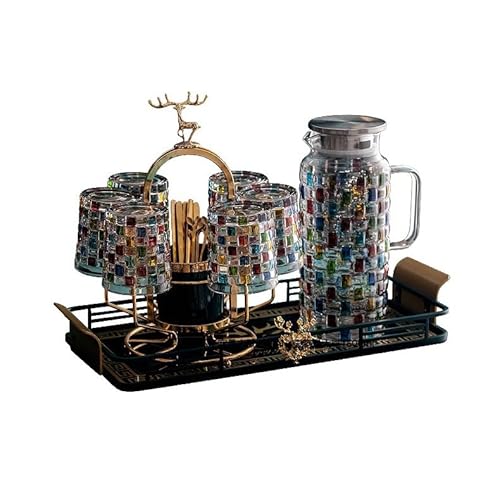 Dh2yjnbf3 Wasserkaraffe Wasserset, Tasse, Teetasse, Home-Set, Wohnzimmer-Tee-Set, Glas-Trinkbecher, Zuhause mit Getränkehalter Wasserkrug von Dh2yjnbf3