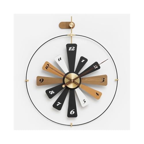 Dh2yjnbf3 Wohnzimmer Große Wanduhr 60 cm, rund, leise, Nicht tickend, for Aufhängen, kreative Dekoration der leichten Luxus-Wanduhr, Wohnzimmerwand Wohndeko(Schwarz) von Dh2yjnbf3