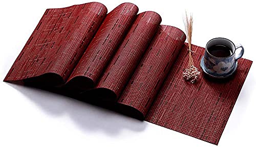 Dhao Abwaschbarer PVC-Tischläufer, hitzebeständig, rutschfest, abwischbare Bambus-geflochtene Tischdecke für Hotel, Zuhause, Küche, Dekoration, 135*30CM, Rot von Dhao