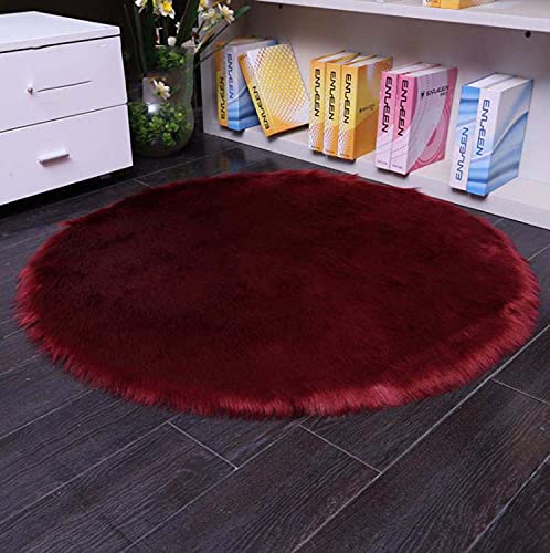 Rund Faux Lammfell Schaffell Teppich Super weich Modern Fellteppich Deko Fell Teppiche für Kinderzimmer Wohnzimmer Stuhl Couch rutschfest (Weinrot,150x150cm) von Dhao