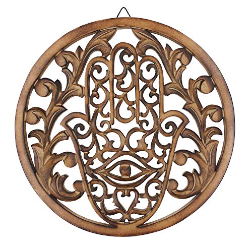 Dharmaobjects Große handgefertigte Hamsa Hand der Fatima Home Blessing Protection Holz rustikale Wanddekoration zum Aufhängen braun Dharmaobjects Große handgefertigte Hamsa Hand der Fatima Home Blessing Protection Holz rustikale Wanddekoration zum Aufhängen braun von DharmaObjects